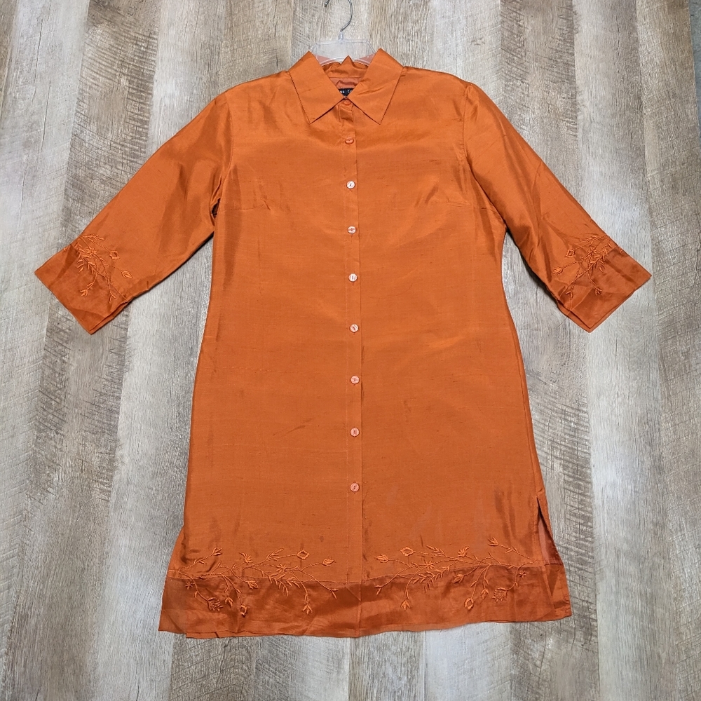 Anne Carson Vintage Orange Silk Long Sleeve Dress
